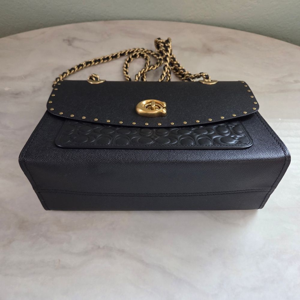 Coach Parker In Signature Leather With Rivets Shoulder Bag Crossbody - Picture 6 of 9